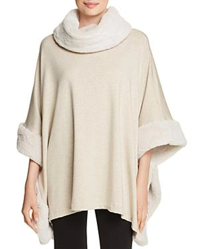 Sian Bamboo Fleece Faux Fur Poncho_ Sand