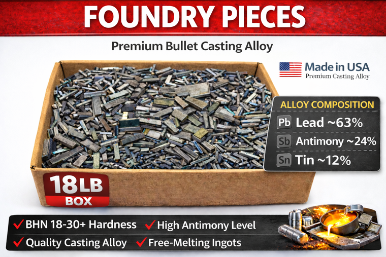 Foundry Pieces Bullet Casting Alloy – 18 LB Box | High Antimony Lead Alloy | Made in USA