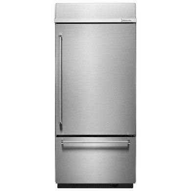 Kitchenaid® 20.9 Cu. Ft. 36" Width Built-In Stainless Bottom Mount Refrigerator with Platinum Interior Design KBBR306ESS