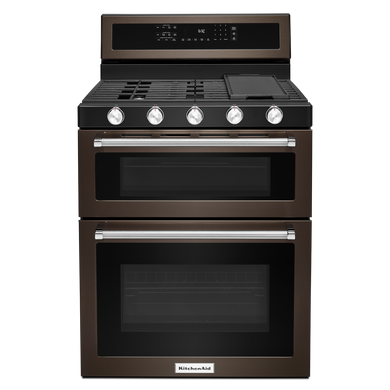 Kitchenaid® 30-Inch 5 Burner Gas Double Oven Convection Range KFGD500EBS