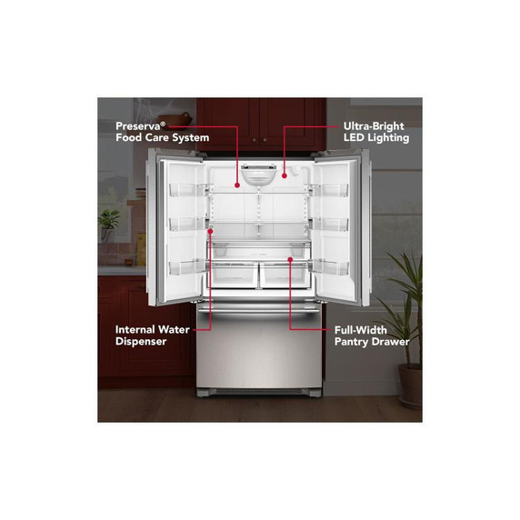 Kitchenaid® 25 Cu. Ft. 36-Inch Standard-Depth French Door Refrigerator with Internal Water Dispenser KRFF136SPS