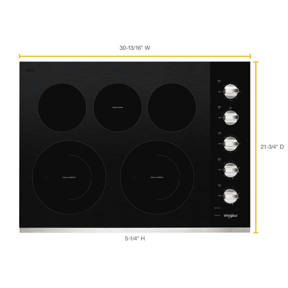 Whirlpool® 30-inch Electric Ceramic Glass Cooktop with Two Dual Radiant Elements WCE77US0HS