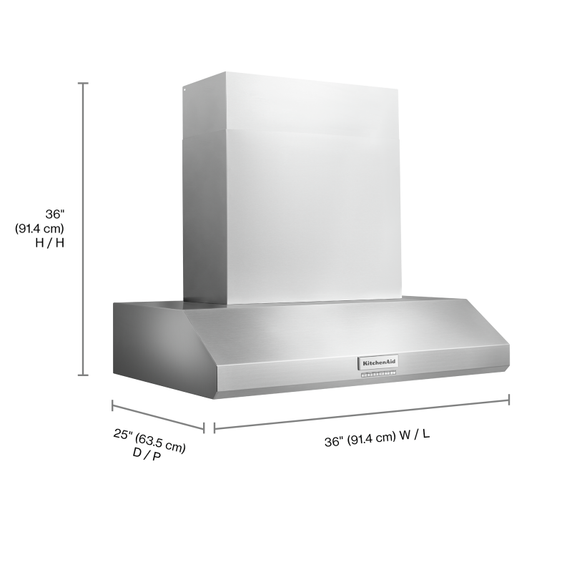 Kitchenaid® 36 585 or 1170 CFM Motor Class Commercial-Style Wall-Mount Canopy Range Hood KVWC956KSS