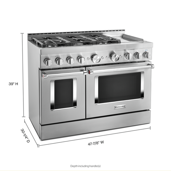 KitchenAid® 48'' Smart Commercial-Style Gas Range with Griddle KFGC558JSS