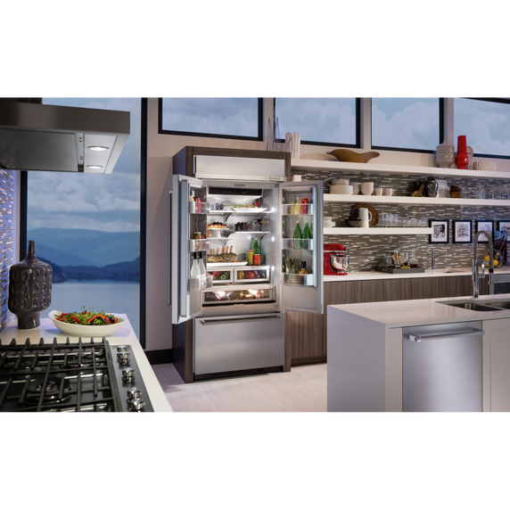 Kitchenaid® 20.8 Cu. Ft. 36 Width Built In Stainless Steel French Door Refrigerator with Platinum Interior Design KBFN506ESS