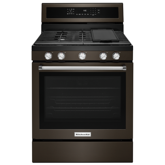 Kitchenaid® 30-Inch 5-Burner Gas Convection Range KFGG500EBS