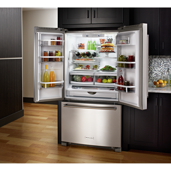 Kitchenaid® 25 Cu. Ft. 36-Width Standard Depth French Door Refrigerator with Interior Dispense KRFF305ESS