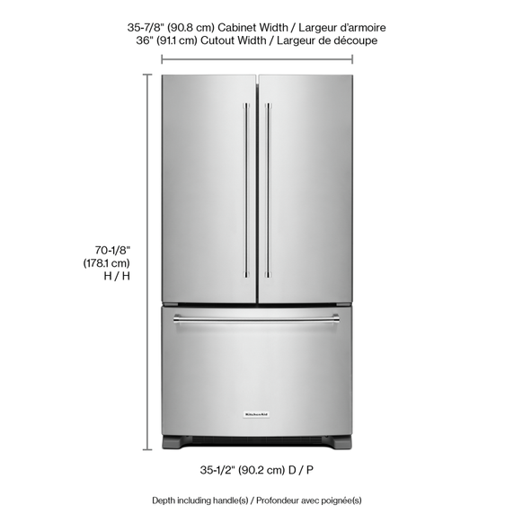 Kitchenaid® 25 Cu. Ft. 36-Width Standard Depth French Door Refrigerator with Interior Dispense KRFF305ESS