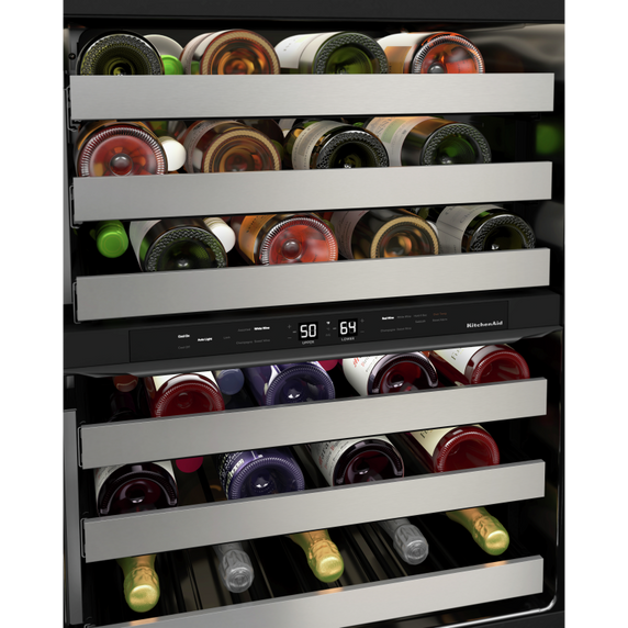 Kitchenaid® 24 Undercounter Wine Cellar with Glass Door and Metal-Front Racks KUWL314KBS