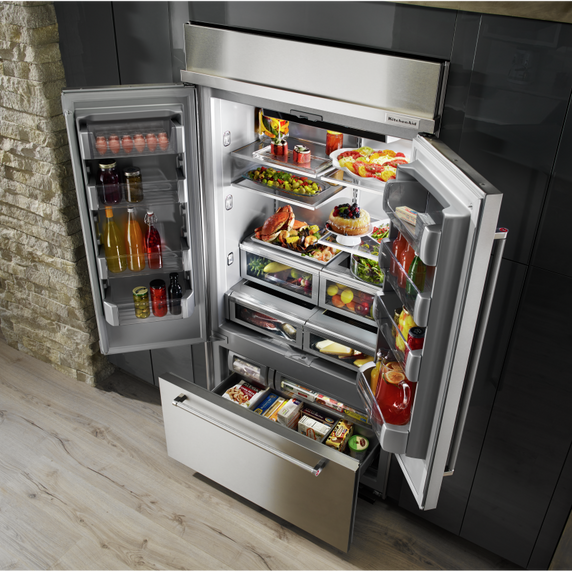 Kitchenaid® 24.2 Cu. Ft. 42 Width Built-In Stainless French Door Refrigerator with Platinum Interior Design KBFN502ESS