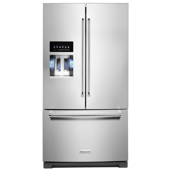 Kitchenaid® 26.8 Cu. Ft. Standard-Depth French Door Refrigerator with Exterior Ice and Water Dispenser KRFF577KPS