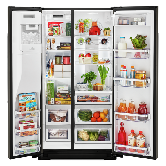 Kitchenaid® 19.9 cu ft. Counter-Depth Side-by-Side Refrigerator with Exterior Ice and Water and PrintShield™ finish KRSC700HBS