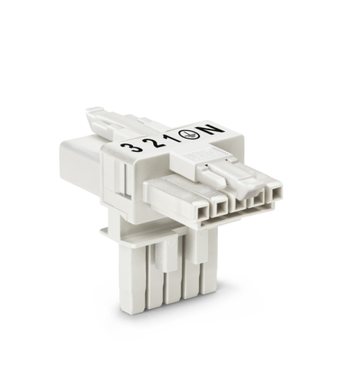 Wago (25 PK) 890-671 | T-distribution connector, 5-pole, Cod. A, 1 input, 2 outputs, 2 locking levers
