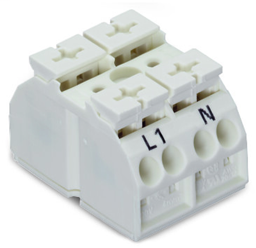 Wago 862-1652/999-950 | 4-conductor Ex e II chassis-mount terminal strip, for mounting via M3 screw and nut or self-tapping screw 2.9 mm  from top, L1-N, with 2x pin, suitable for Ex e II applications, 2-pole (500 PK)