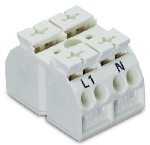 Wago 862-1662/999-950 | 4-conductor Ex e II chassis-mount terminal strip, for self-tapping screw 2.9 mm  from bellow, L1-N, with 2x pin, suitable for Ex e II applications, 2-pole (500 PK)