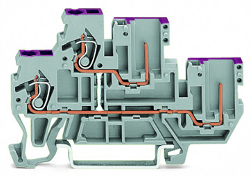 Wago 870-109 | X-COM2-conductor/2-pin, double-deck carrier terminal block, 2-conductor/2-pin through terminal block, N, internal commoning, conductor entry with violet marking, for DIN-rail 35 x 15 and 35 x 7.5, 2.5 mm, CAGE CLAMP (50 PK)