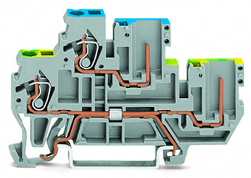 Wago 870-117 | X-COM1-conductor/1-pin double deck receptacle terminal block, Ground conductor/through terminal block, PE/N, for DIN-rail 35 x 15 and 35 x 7.5, 2.5 mm, CAGE CLAMP (50 PK)