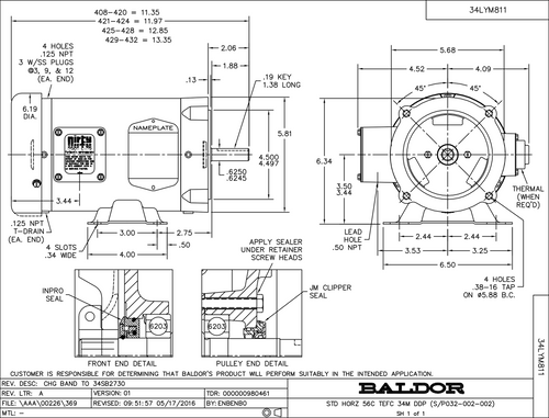 ABB Baldor CDM3538 | .5HP, 1725RPM, 3PH, 60HZ, 56C, 3420M, TEFC, F1