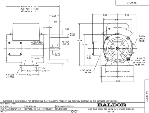 ABB Baldor CEL11304 | .5HP, 1725RPM, 1PH, 60HZ, 56C, 3424LC, OPEN, F1