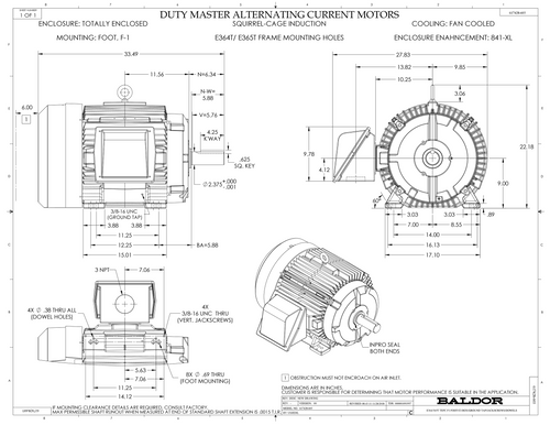 ABB Baldor ECP84308T-4 | 40HP, 1190RPM, 3PH, 60HZ, 364T, TEFC, FOOT, F1