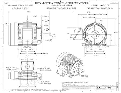 ABB Baldor ECP84316T-5 | 75HP, 1780RPM, 3PH, 60HZ, 365T, TEFC, FOOT, F1