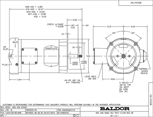 ABB Baldor EJM3545 | 1HP, 3450RPM, 3PH, 60HZ, 56J, 3420M, TEFC, F1, N
