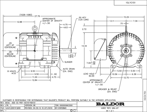 ABB Baldor EM2402T | 10HP, 880RPM, 3PH, 60HZ, 284T, 1046M, TEFC, F1