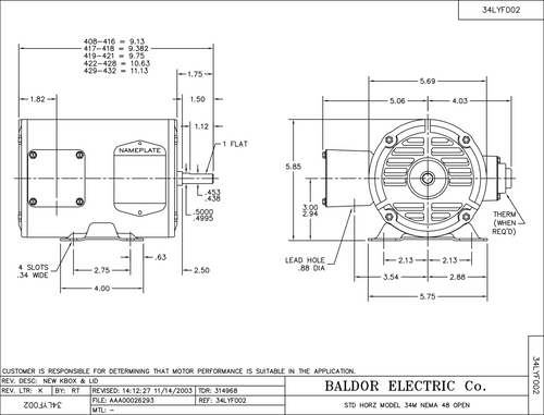 ABB Baldor EM30012 | .75HP, 3450RPM, 3PH, 60HZ, 48, 3416M, OPEN, F1