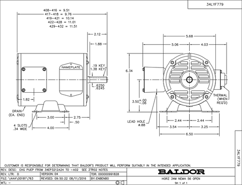 ABB Baldor EM31104-5 | .33HP, 1725RPM, 3PH, 60HZ, 56, 3416M, OPEN, F1