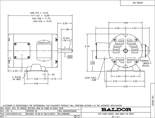 ABB Baldor EM31107 | .5HP, 3450RPM, 3PH, 60HZ, 56, 3416M, ODP, F1, N
