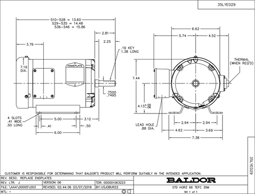 ABB Baldor EM3567 | 1.5HP, 1750RPM, 3PH, 60HZ, 66, 3526M, TEFC, F1