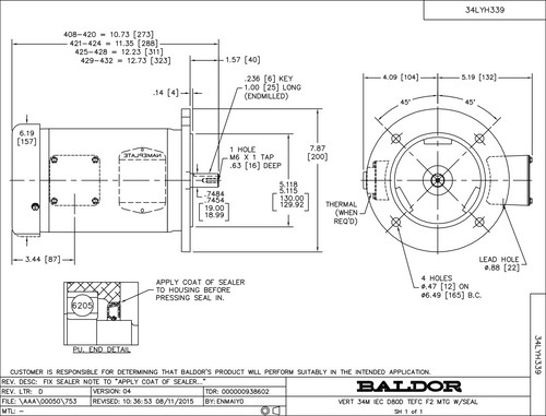 ABB Baldor EMVM3545D | .75KW, 3450RPM, 3PH, 60HZ, D80D, 3420M, TEFC, B