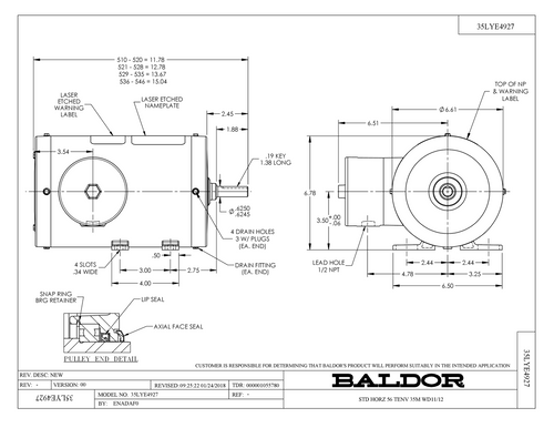 ABB Baldor FSWDM3542-E | .75HP, 1760RPM, 3PH, 60HZ, 56, 3522M, TENV, F1