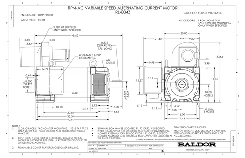 ABB Baldor IDDRPM404006R1 | 400HP, 1175/2000RPM, 460V, 3PH, DPGFV, RL4034