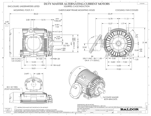 ABB Baldor IDXCM7087T-C | 75HP, 1185RPM, 3PH, 60HZ, 405TC, TEFC, F1