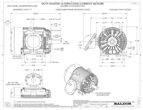 ABB Baldor IDXM7087T-C | 75HP, 1185RPM, 3PH, 60HZ, 405T, TEFC, F1
