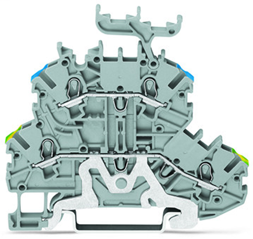 Wago 2000-2247 | TOPJOBS double-deck terminal block, ground/through (PE/N), with marker carrier, rail mount, 2-conductor, 3.5 mm wide, gray