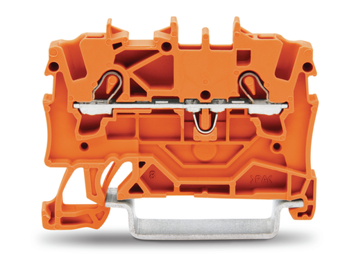 Wago 2001-1202 | TOPJOBS feedthrough terminal block, rail mount, 2-conductor, 4.2 mm wide, orange (5 PK)