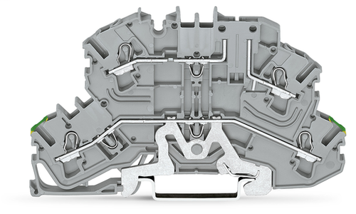 Wago 2002-2667 | Double-deck carrier terminal block, ground/carrier (PE/L), for disconnect, fuse or component plug, rail mount, 2-conductor, 5.2 mm wide, gray (50 PK)