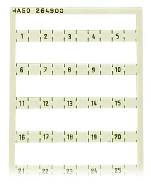 Wago 264-900 | Mini-WSB marking card, as card, MARKED, 1, , 2, , 3, , 4, , 5, 47, , 48, , 49, , 50, not stretchable, Horizontal marking, snap-on type (5 PK)