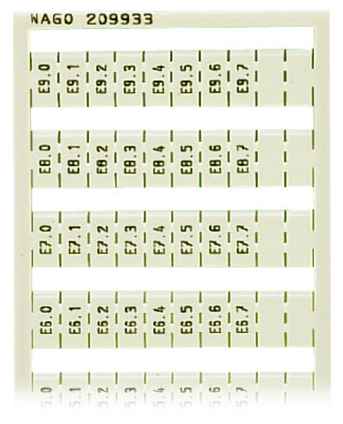 Wago 209-933 | WSB marking card, as card, MARKED, E0.0, E0.1, ..., E9.6, E9.7 (1 each), not stretchable, Vertical marking, snap-on type (5 PK)