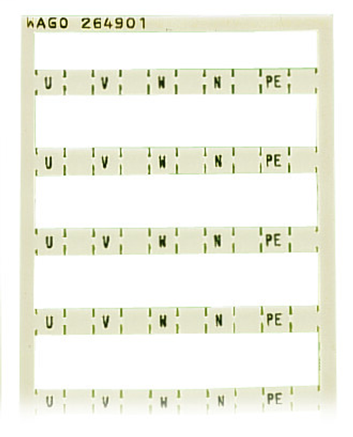 Wago 264-901 | Mini-WSB marking card, as card, MARKED, U, , V, , W, , N, , PE, not stretchable, Horizontal marking, snap-on type (5 PK)