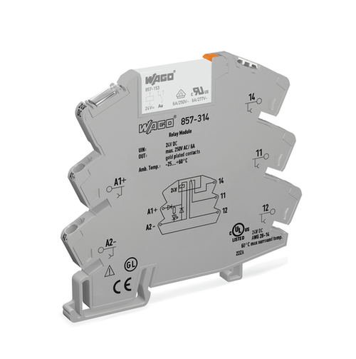 Wago 857-314 | Relay module, Nominal input voltage: 24 VDC, 1 changeover contact, Limiting continuous cur