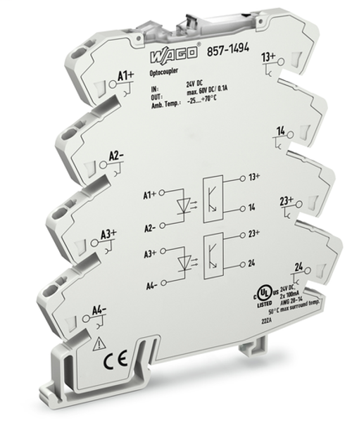 Wago 857-1494 | Optocoupler module, 2-port, Nominal input voltage: 24 VDC, Output voltage range: 9 - 60 V