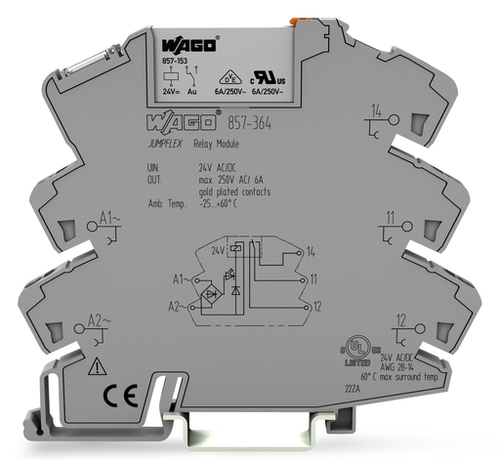 Wago 857-364 | Relay module, Nominal input voltage: 24 V AC/DC, 1 changeover contact, Limiting continuous