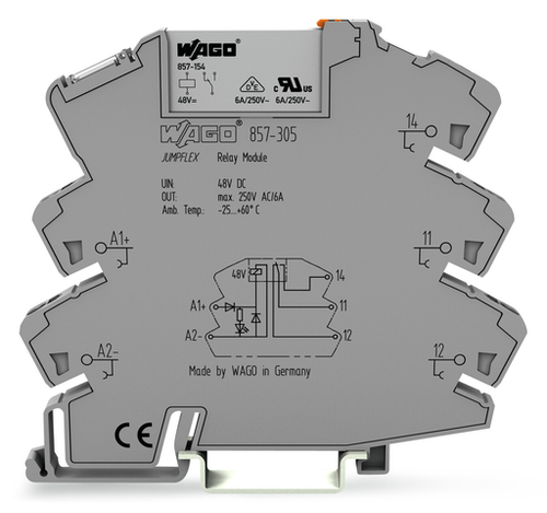 Wago 857-305 | Relay module, Nominal input voltage: 48 VDC, 1 changeover contact, Limiting continuous cur