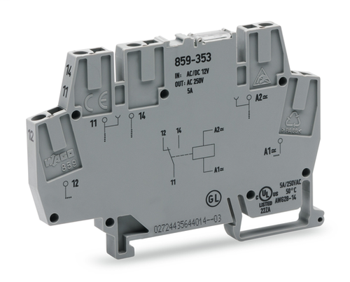 Wago (10 PK) 859-357 | Relay module, Nominal input voltage: 115 VAC, 1 changeover contact, Red status ind