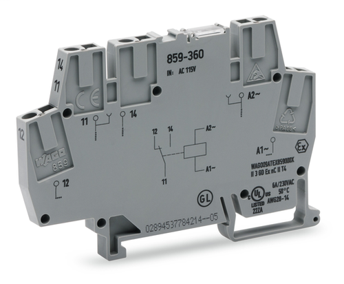 Wago 859-360 | Relay module, Nominal input voltage: 115 VAC, 1 changeover contact, with gold contacts, Re