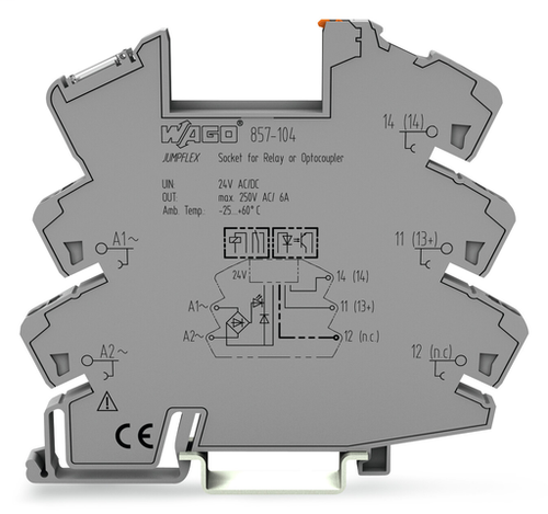 Wago 857-104 | Relay socket, Nominal input voltage: 24 V AC/DC, for 5 mm basic relays, Yellow status indi