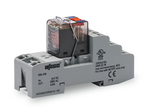 Wago (5 PK) 858-391 | Relay module, Nominal input voltage: 220 VDC, 4 changeover contacts, Limiting conti